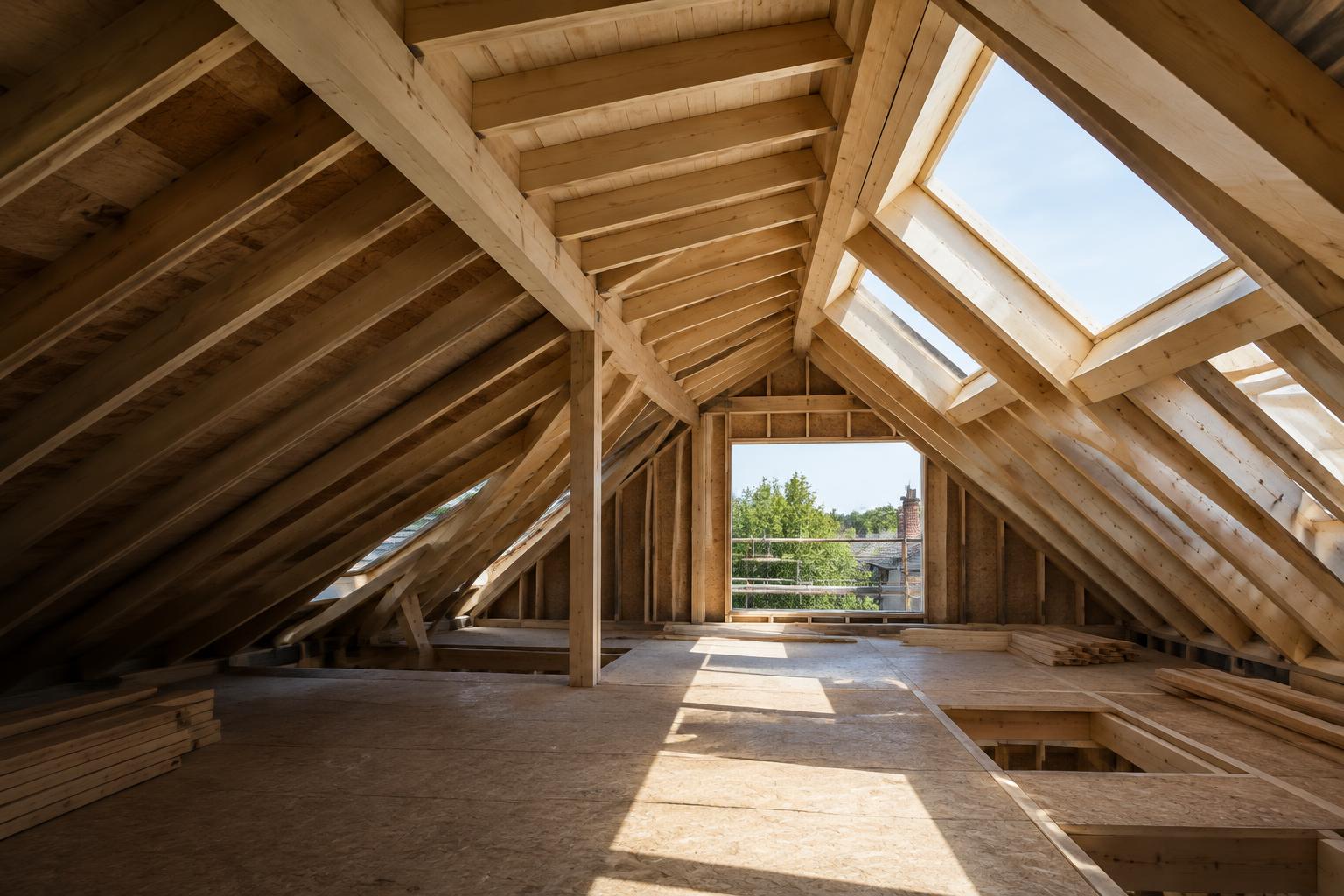 Illustrative complex timber roof structure
